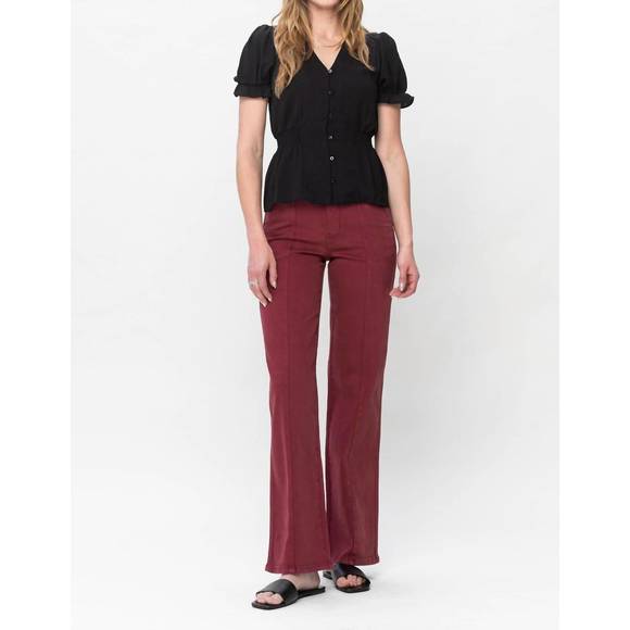 NEW JUDY BLUE high waist dyed straight leg pant in burgundy - Picture 6 of 7
